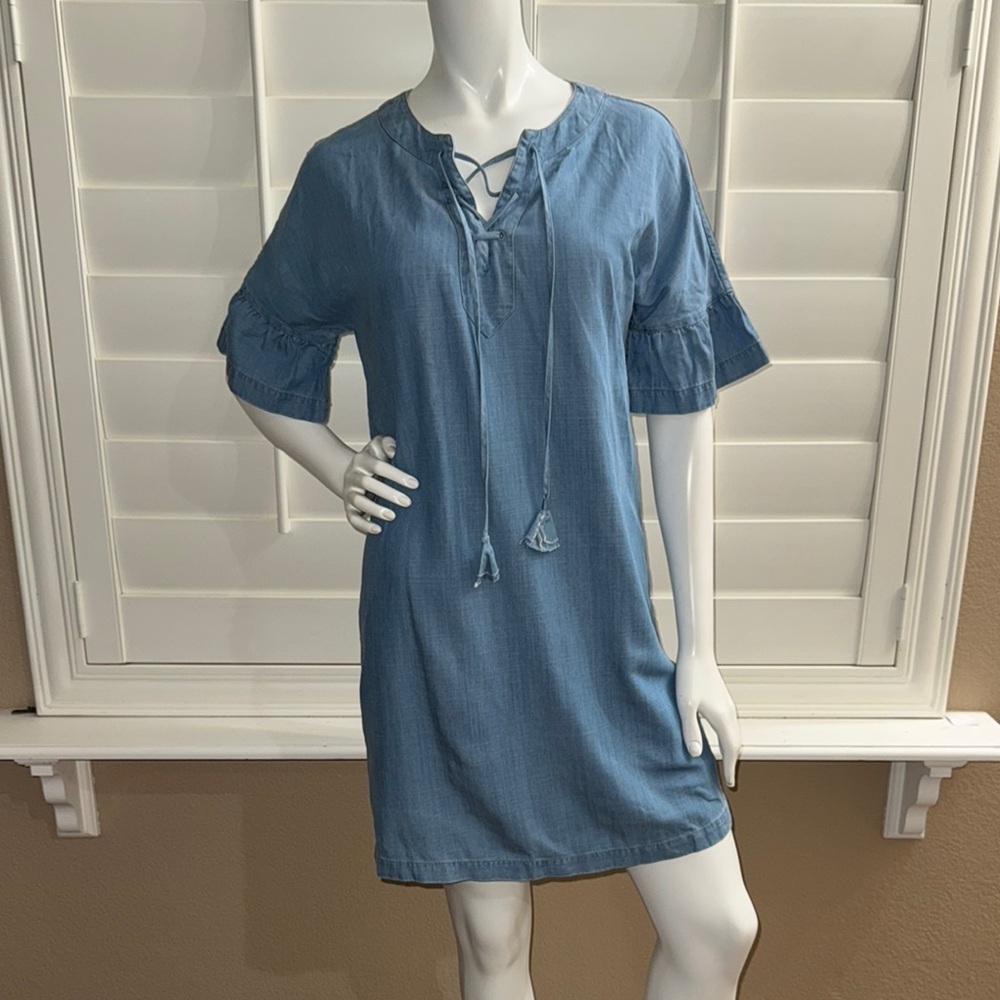 Vineyard Vines Chambray Flutter Sleeve Lace Up Denim Dress‎ Summer Evening